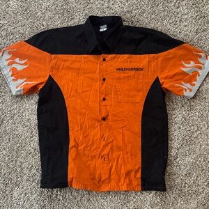 Harley Davidson Men’s XL Orange And Black Button Up Harley Graphic Shirt
